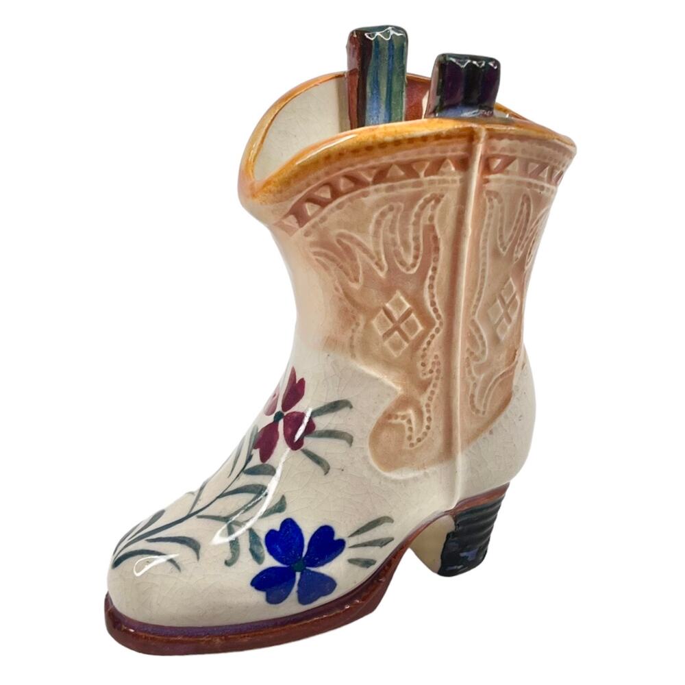 Vintage 1940's Occupied Japan Porcelain COWBOY BOOT 4" Mini Vase Western Decor